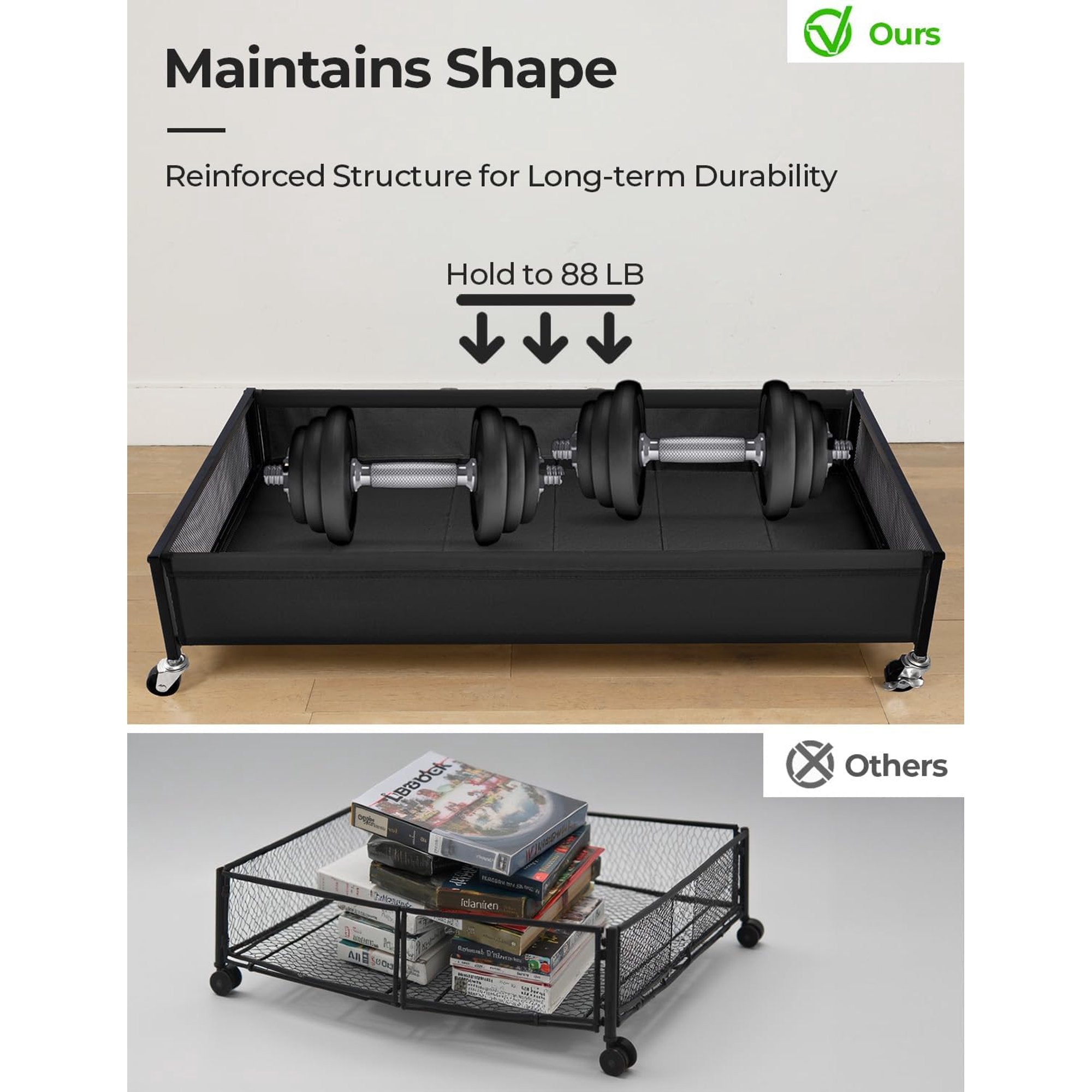 Under Bed Storage with Wheels, 2-Pack Metal Containers, 80L Y595