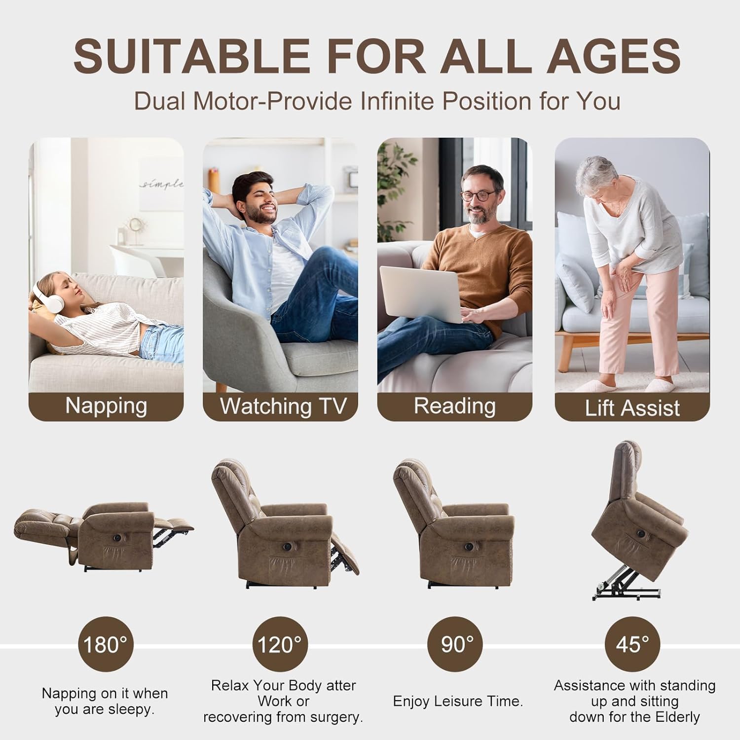 Power Lift Recliner Chair with Massage and Heat for Elderly, Light Brown Q225