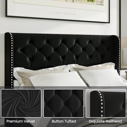 King Size Bed Frame with Storage Drawers and Tufted Headboard Q349