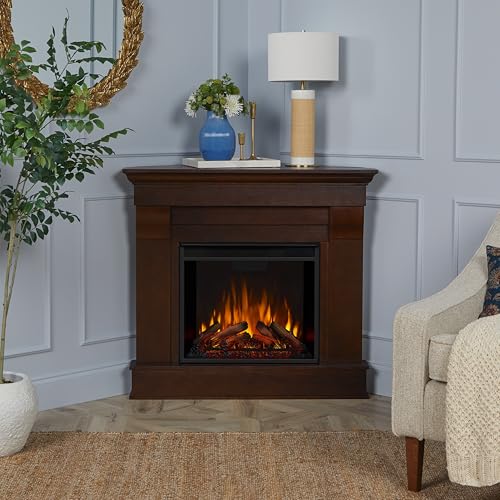 Corner Electric Fireplace with Mantel, Remote Control, Timer, White N935486