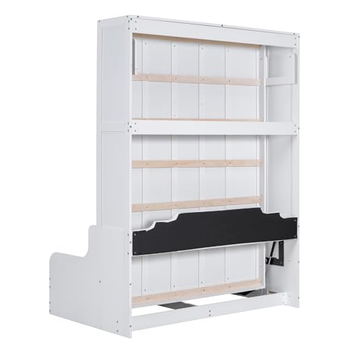 Murphy Bed with Wardrobe, Foldable Wooden Bed Frame with Drawers and Shelves V440