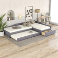 L Shaped, Upholstered Double Size Daybed with Trundle and Storage Drawer, Upholstery Platform Bedframe 3 in 1 Wood Beds Frame for Boys and Girls, No Box Spring Needed, Twin/Twin, A-Gray oo