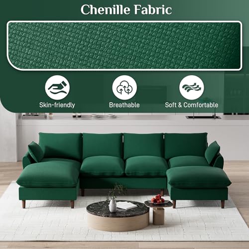 U Shaped Sectional Sofa with Ottoman, Cream White A712319