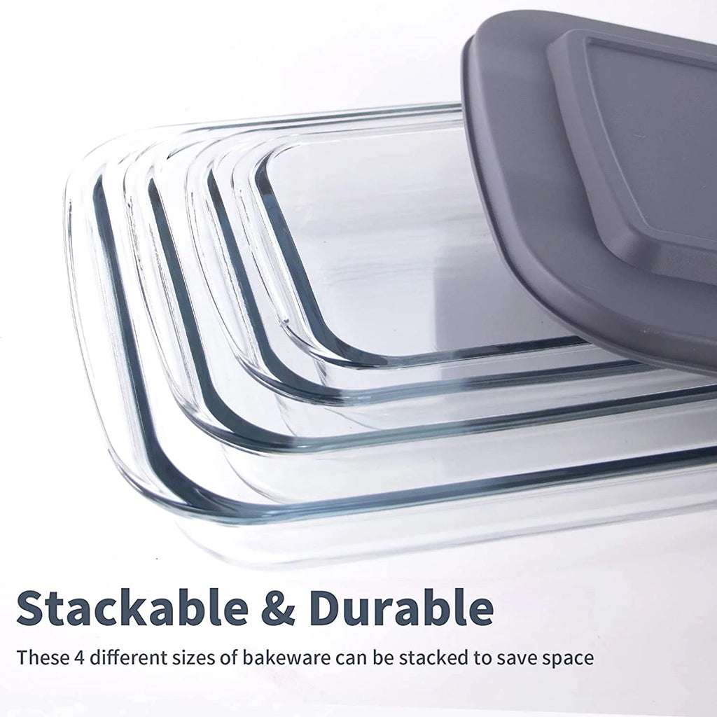 Glass Baking Dishes with Lids, 8-Piece Rectangular Bakeware Set F357817