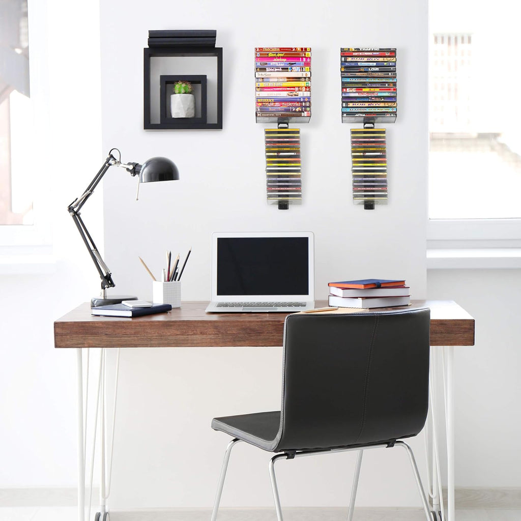 Wall-Mount CD/DVD Media Storage Rack, 4-Pack, Black A14465