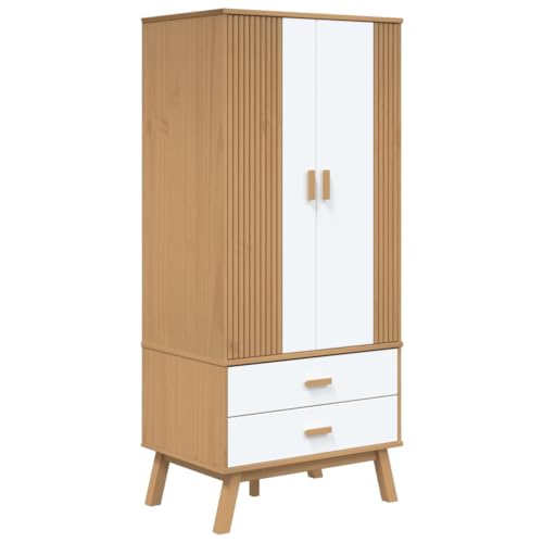 Solid Wood Wardrobe Armoire with 2 Drawers and Large Compartment Q35933