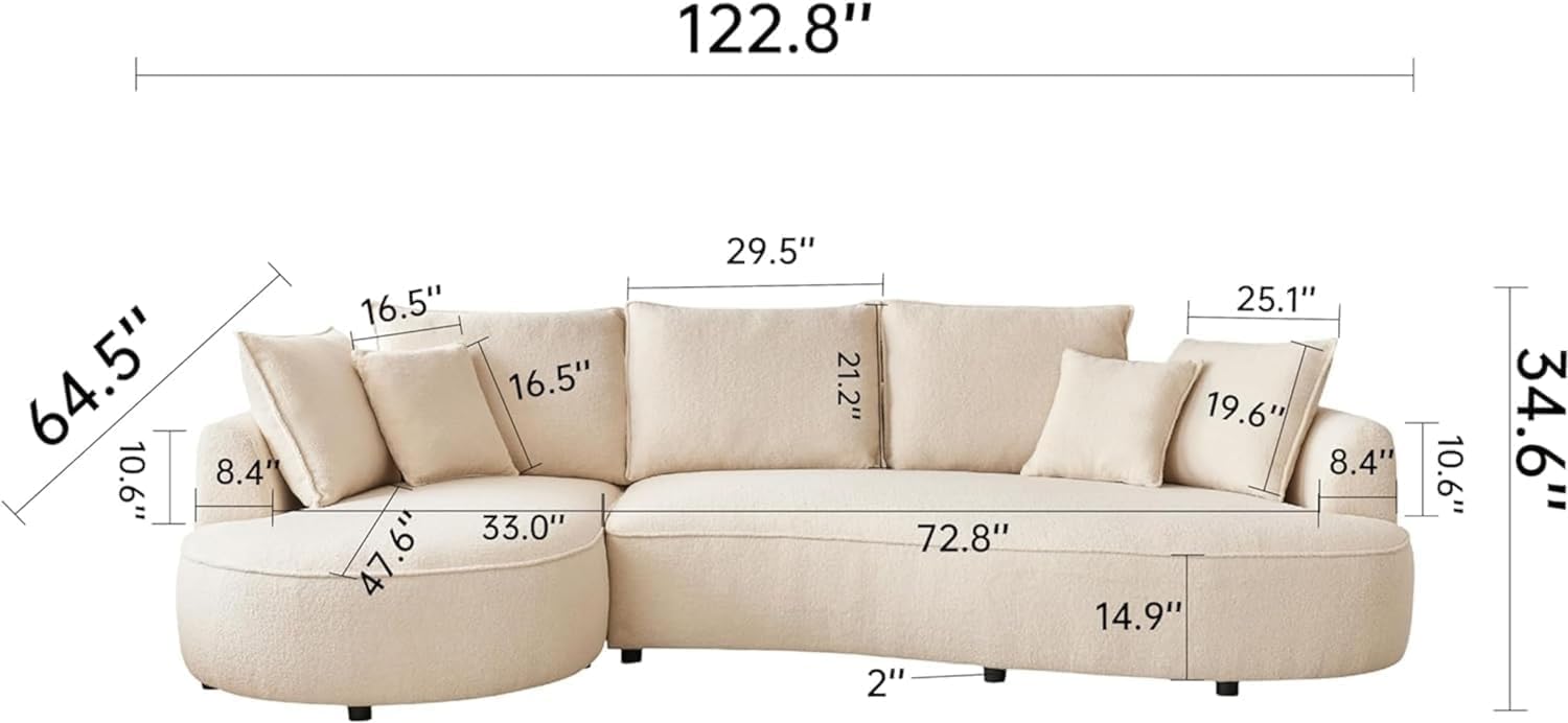 Curved Sofa Modern Boucle Fabric Modular Sectional E3050