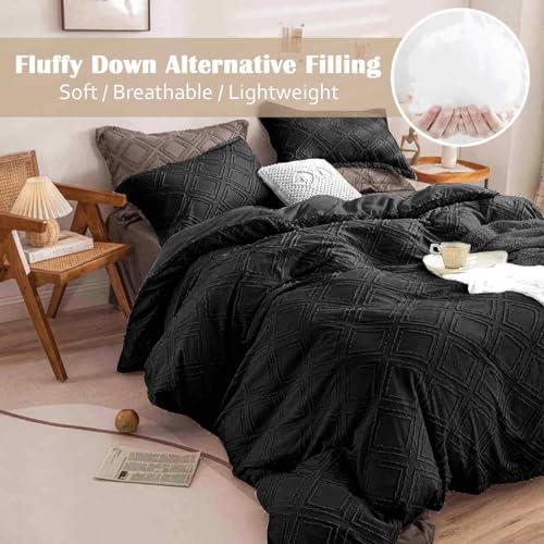 Tufted Jacquard Comforter Set Beige Reversible Microfiber Bedding 3pc A635