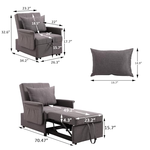 Convertible Sleeper Chair Bed with Adjustable Backrest and Pillow F493780
