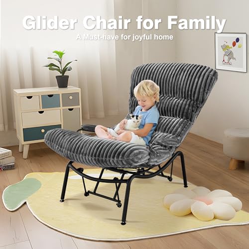 Rocking Chair with Ottoman, Glider with Foot Rest, Corduroy Recliner, Grey H7024