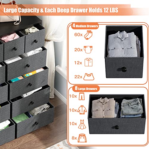 12 Drawer Fabric Storage Tower with Metal Frame, Light Grey E427218