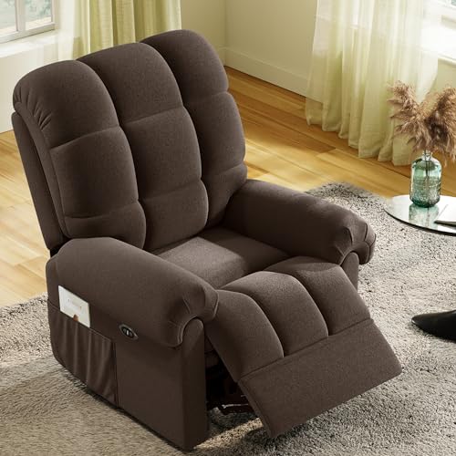 2024 New Power Recliner Chair for Adults, Adjustable Electric Power Chair Lift Recliner, USB Port, Ultra-Comfy Teddy Fleece Recliner for Living Room, Tool-Less Setup Single Sofa, Beige white