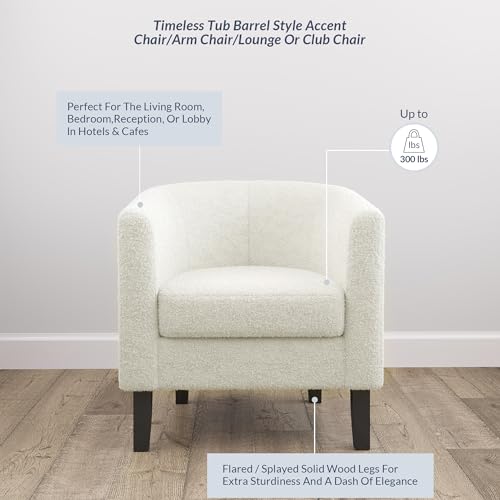 Linen Round Accent Barrel Chair with Flared Legs and Cozy Padding Q23713