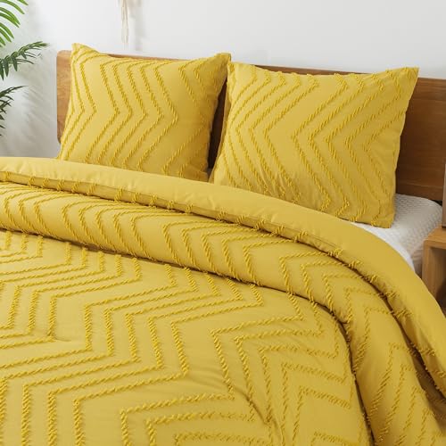 Beige California King Comforter Set, 3 Pieces Chevron Tufted Boho Bedding X614902