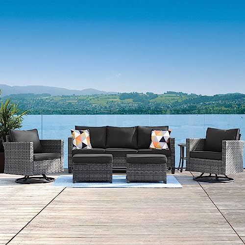 6 Piece Outdoor Wicker Sofa Set with Swivel Rocking Chairs and Cushions X998