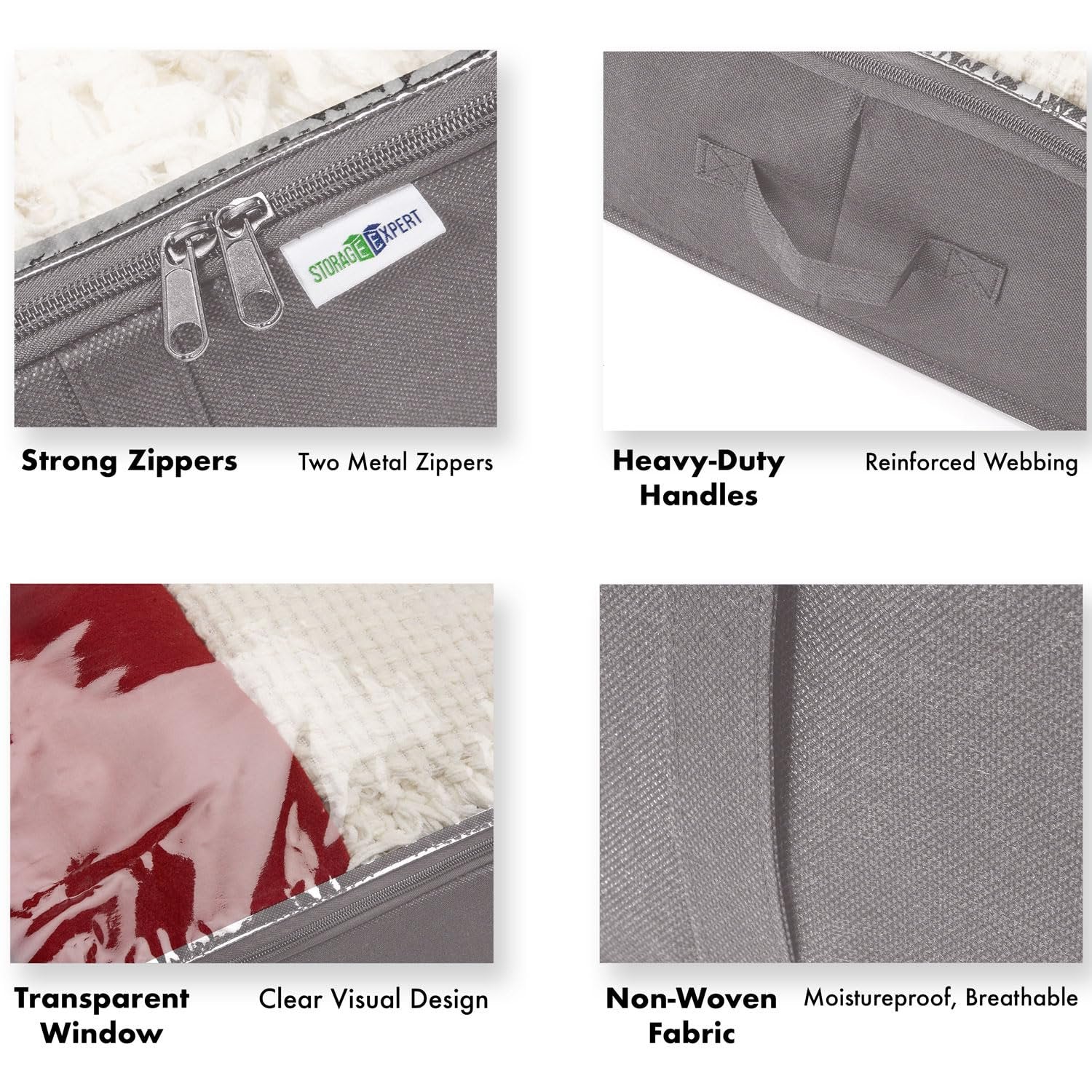 Under bed storage containers, large capacity, gray, 4 pack E966006