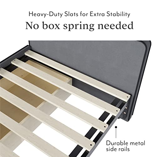 Twin Size Platform Bed Frame with 2 Storage Drawers, Gray Fabric U62092