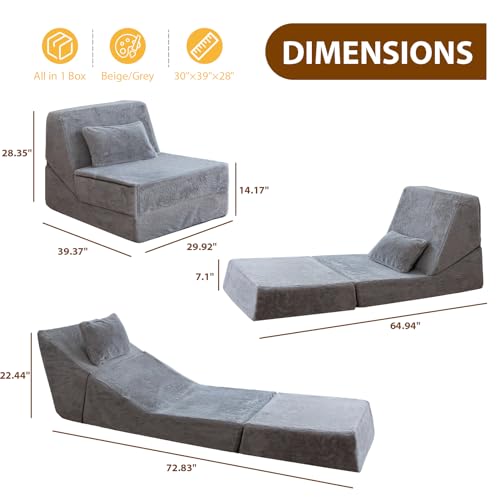 3-in-1 Folding Sofa Bed with Pillow, Convertible Sleeper Chair for Living Room K49768