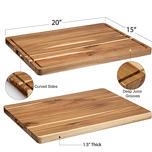 Acacia Wood Cutting Board with Juice Groove, 20x15 Inch P13186