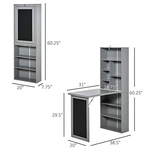 Wall-Mounted Fold-Out Writing Desk with Blackboard and Side Shelf S7722