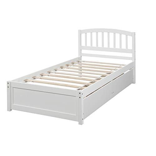 Twin Platform Bed with 2 Storage Drawers, Solid Wood Frame with Headboard H569756