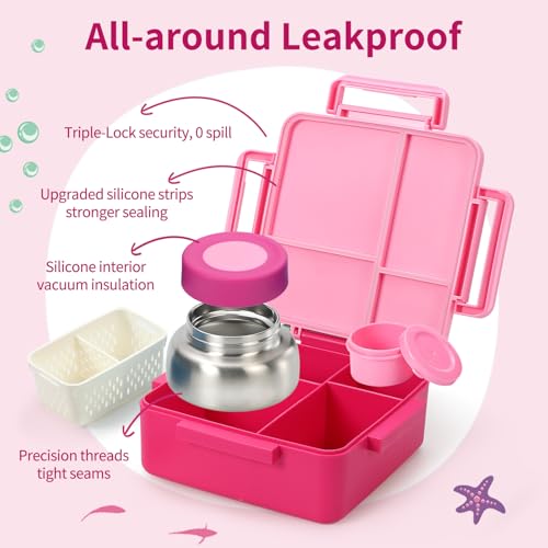 Kids Lunch Box with Thermos, 4 Compartments, Insulated, Drop-Proof, Dishwasher Safe I175