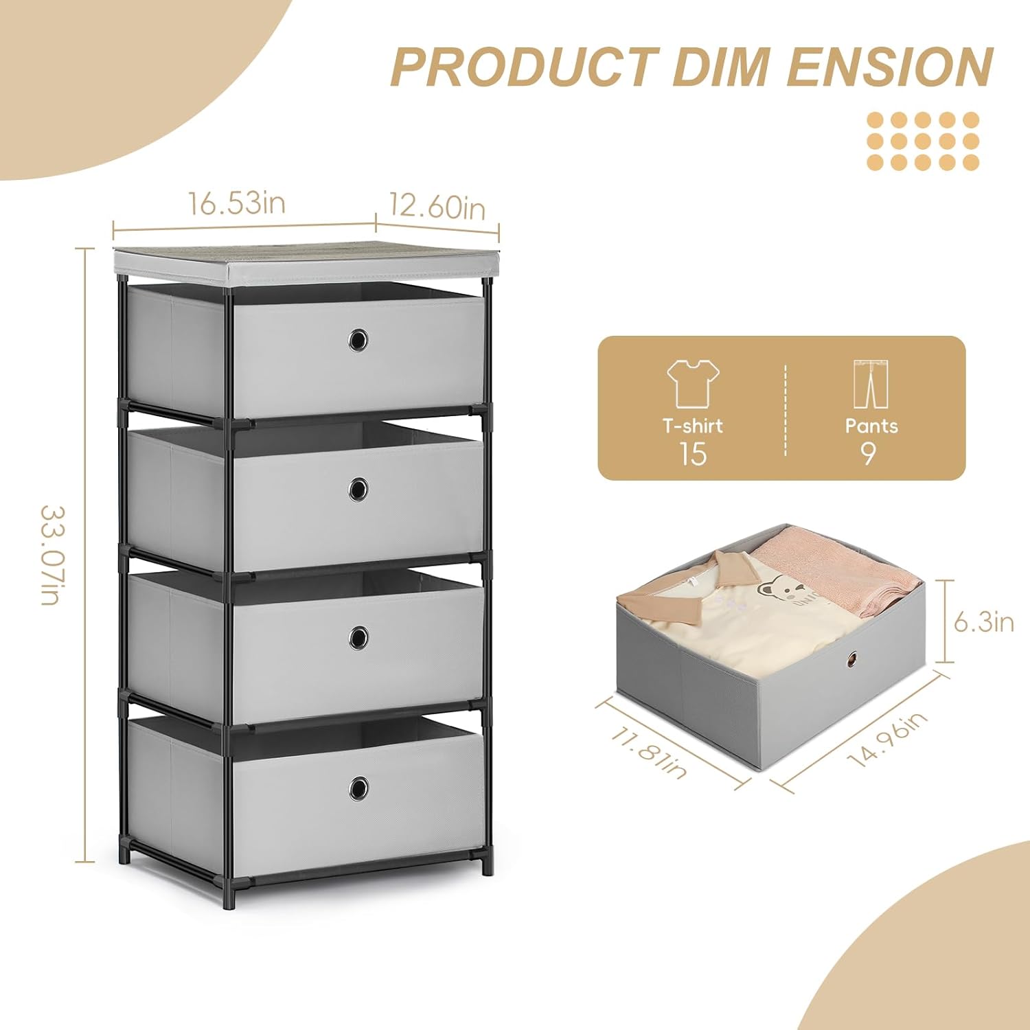 Fabric Storage Dresser with 4 Drawers for Bedroom L8107
