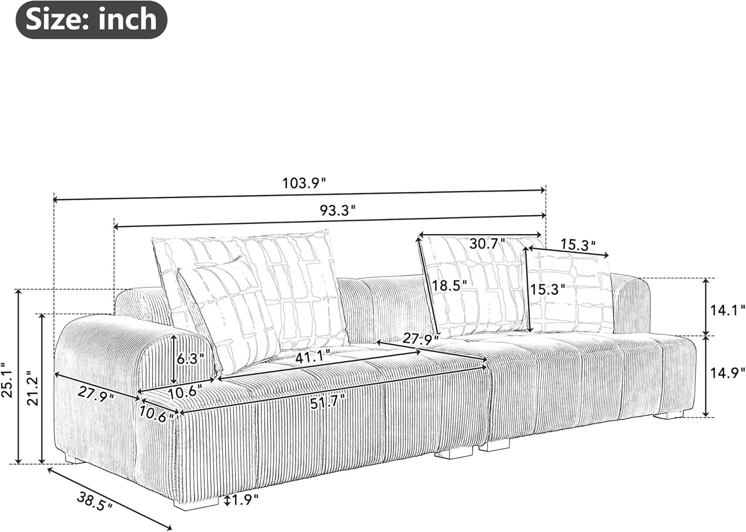 Modular Corduroy Sectional Sofa with Pillows L849