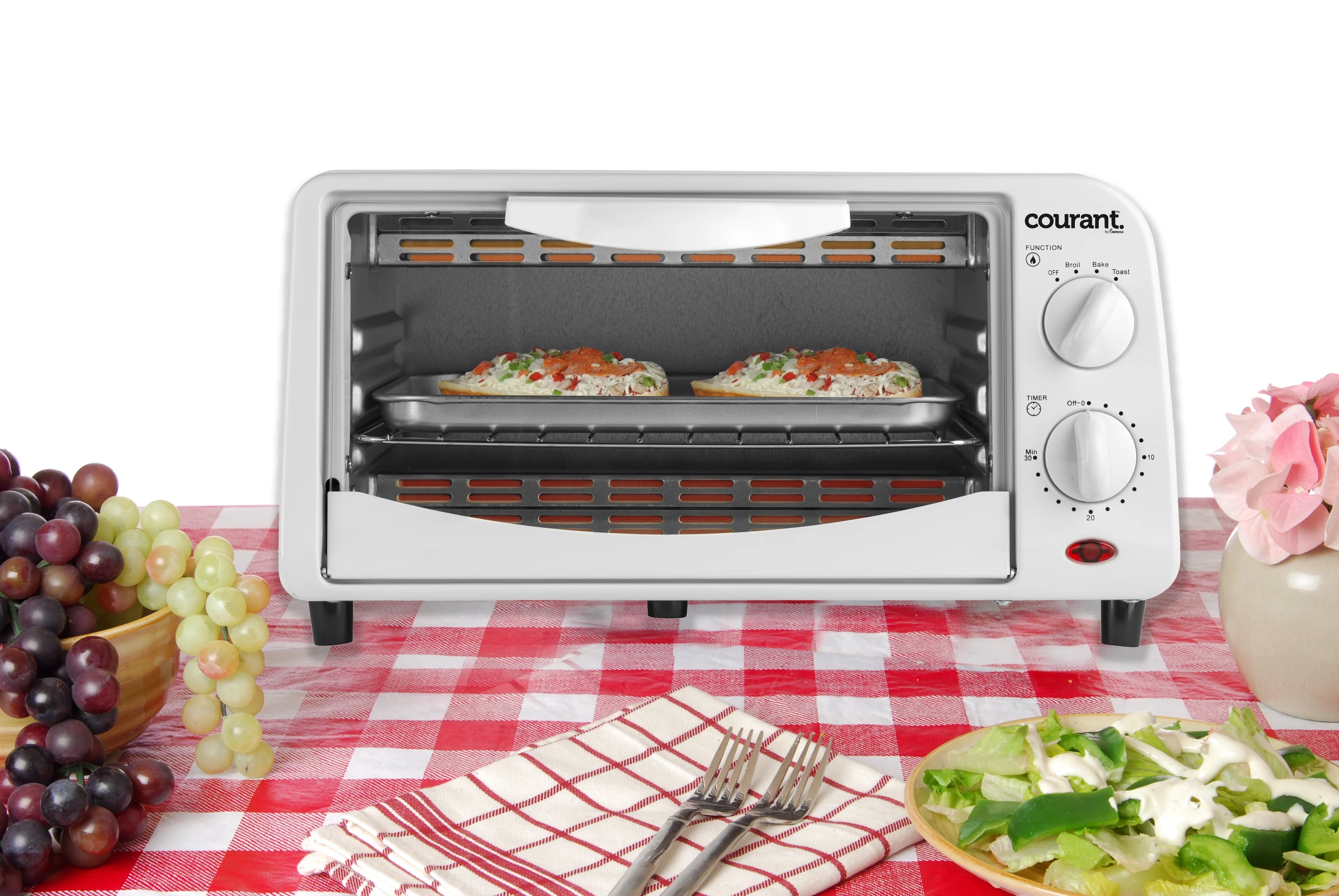 4-Slice Toaster Oven with Toast, Bake, and Broil Settings, White E85050
