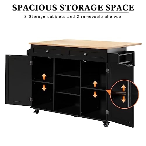 Kitchen Island on Wheels with Drop Leaf Countertop and Storage Cabinet Z7948