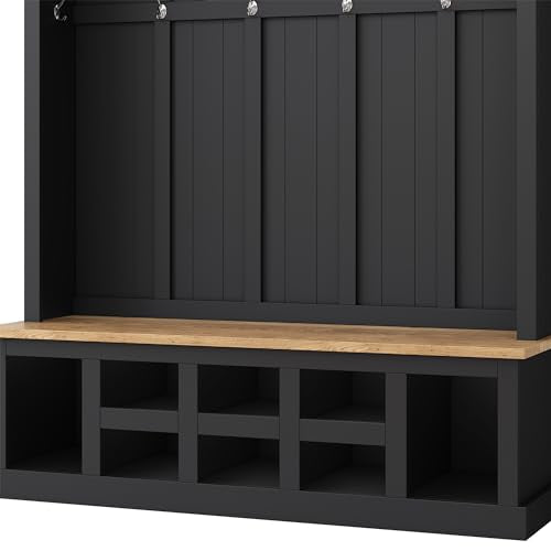 Wide Entryway Hall Tree with Storage Bench and Coat Rack, Black Q955087
