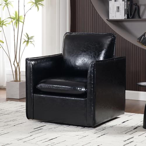 Leather Swivel Accent Chair with Back Pillow for Living Room E27743