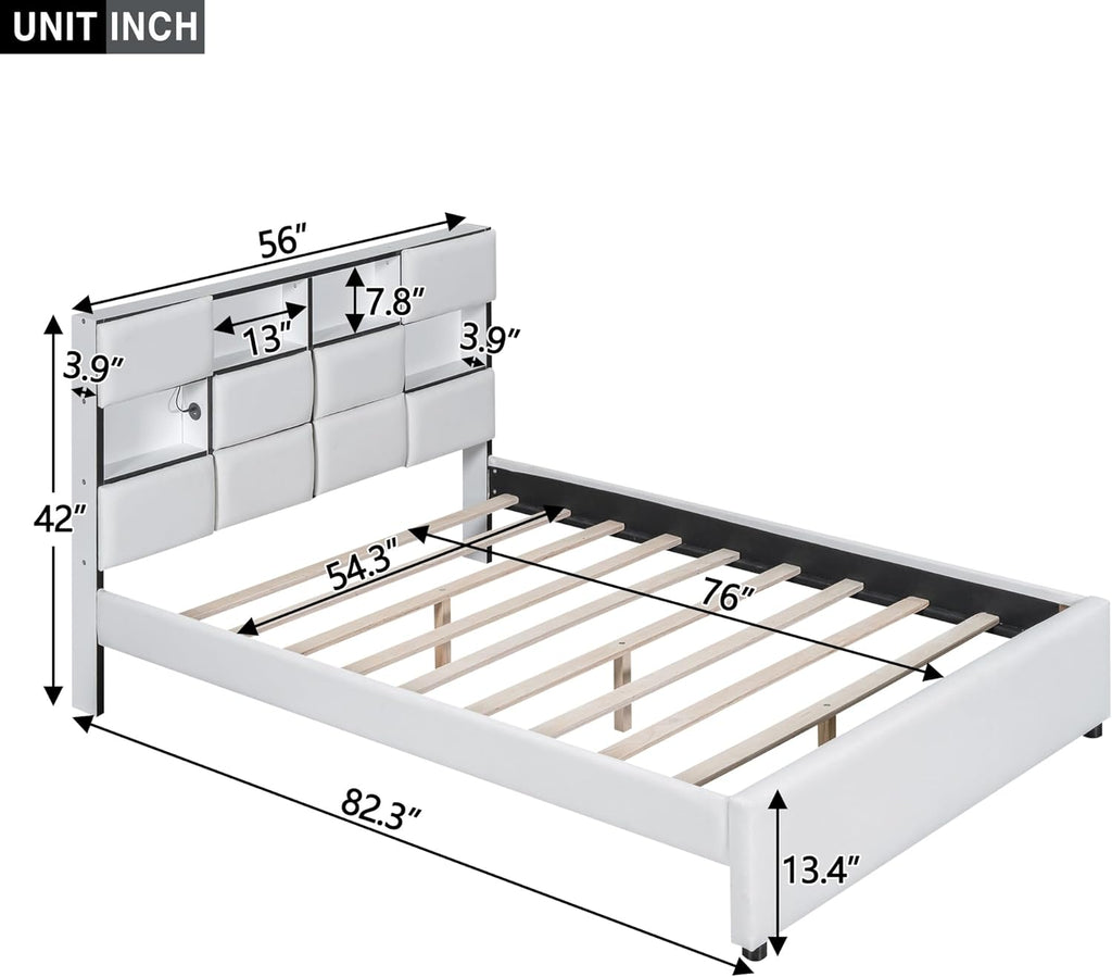 Upholstered Platform Bed with Storage Headboard and USB Port S85958