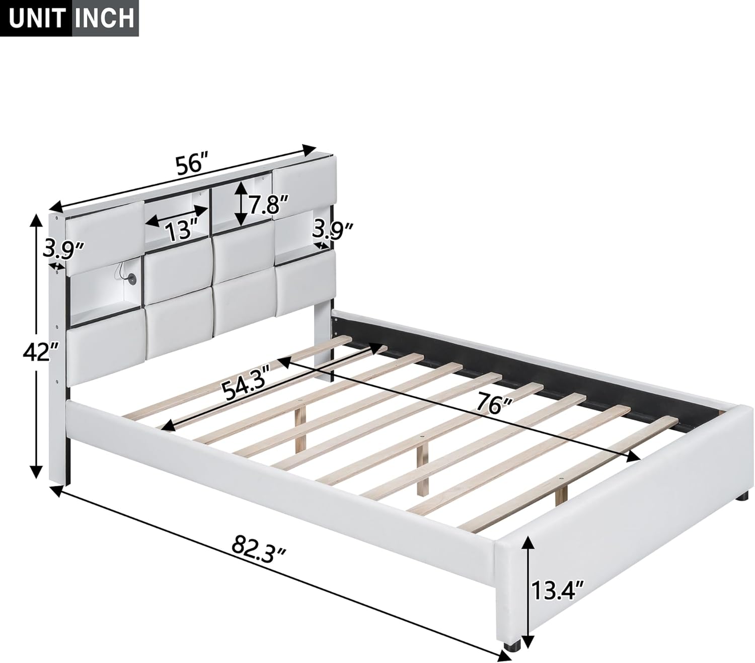 Upholstered Platform Bed with Storage Headboard and USB Port S85958