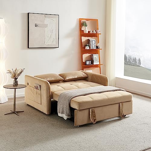 Convertible Sleeper Sofa Chair 3-in-1 Pull-Out Bed, Velvet Loveseat I161330