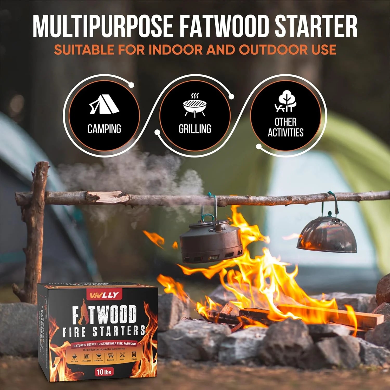 Fatwood Fire Starter Sticks for Fireplace, Campfire, Stove & Grill U580