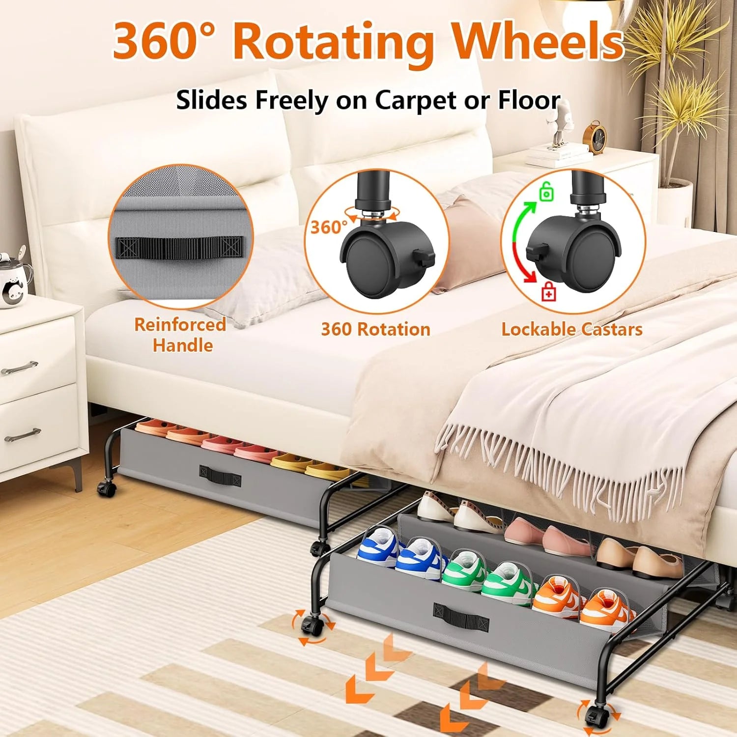 Rolling Under Bed Shoe Storage with Breathable Mesh Pockets, 2 Pack S158725