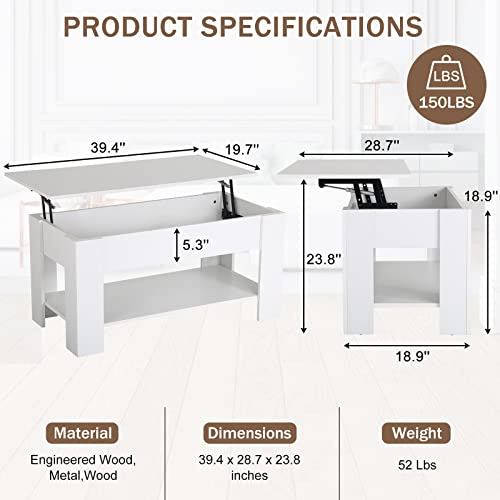 Modern Lift Top Coffee Table with Storage Shelf, Black C345