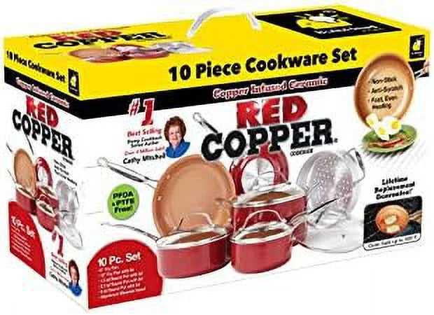 Copper-infused ceramic non-stick cookware set, 10 pc C76630