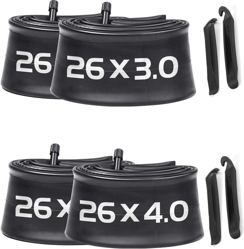 2 Pack 26x3.0-3.5, 2 Pack 26x3.5-4.5 Fat Bike Tube with AV 32mm Valve, Premium Butyl Rubber 26 x 3.5 Fat Tire Bike Tubes with 2 Tire Levers, Bike Tube for Road/MTB/E Bike by