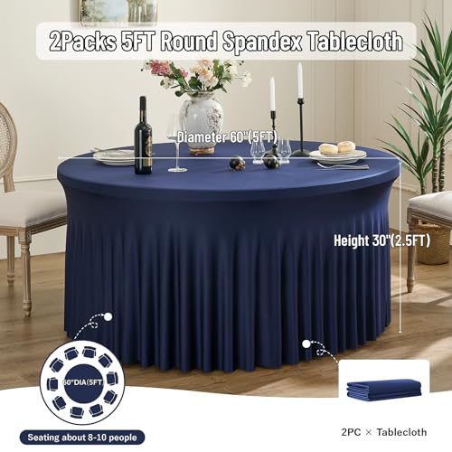 6 Pack 5FT Round Spandex Tablecloth, 60Inch Black Stretchable Fitted Cover S692