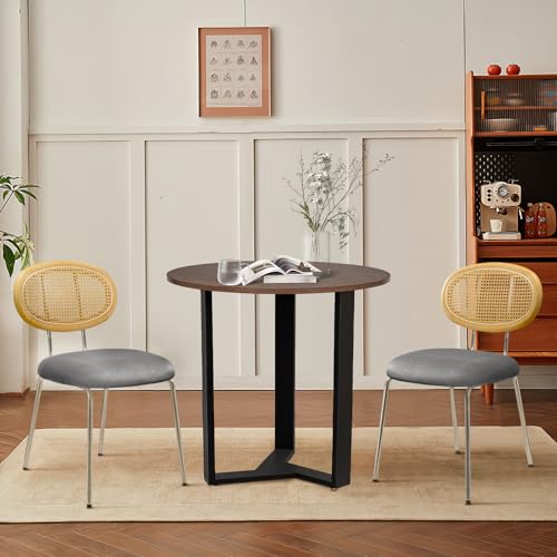KithKasa Round Dining Table Set, 31.5" Mid Century Modern Kitchen Table,Mid-Century Black Leather Dining Chairs Set of 2 for Dining Room, Kitchen, Cafe, Restaurant, Living Room