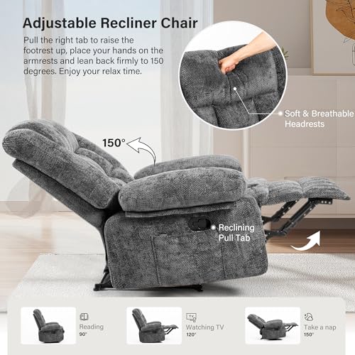 Massage Recliner Chair with Heat, Breathable Fabric, Side Pockets, Dark Grey K71391