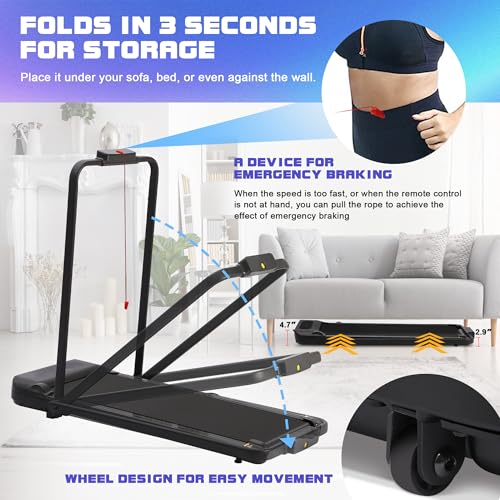 Under Desk Walking Pad Treadmill, 3 in 1 Portable Mini Treadmill for Home and Office, 265 lb Capacity with Remote Control and LED Display U472