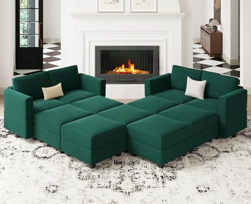 Belffin Oversized Modular Sectional Sofa Velvet U Shaped Couch with Storage Ottomans Modular Sectional Couch with Reversible Chaise Convertible Sectional Sleeper Sofa Velvet Blue
