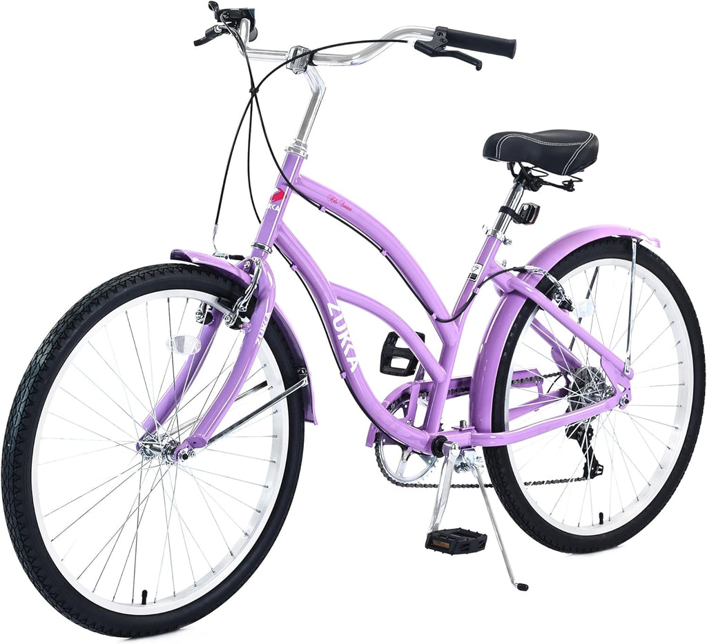 Beach Cruiser Bike 26 Inch 7 Speeds Steel Frame for Women Q55767