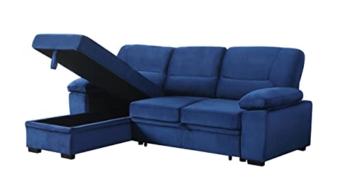 L Shaped Sleeper Sectional Sofa with Storage Chaise, Black Grey U629421