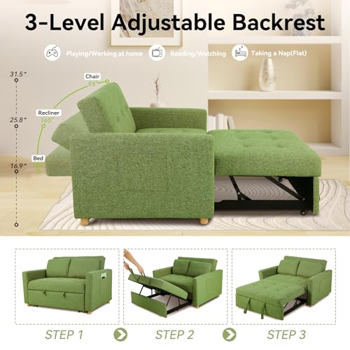 49" 2-Seater Loveseat Futon Sofa, 3-in-1 Convertible Sofa Bed, Linen Fabric Sleeper Couch with Adjustable Backrest D96563