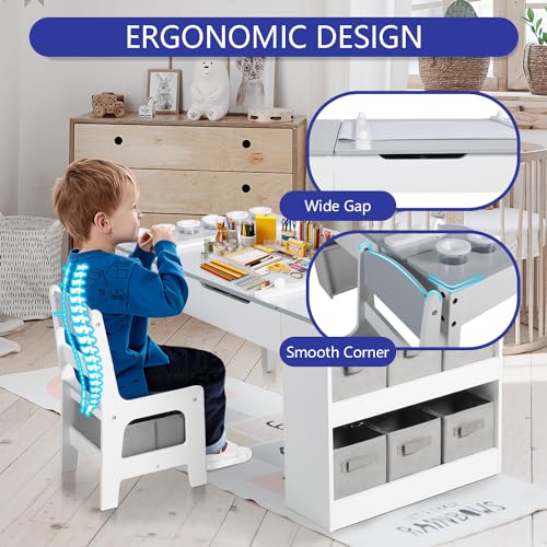 Kids Art Table & Easel Chair Set, 3 in 1 Wood Activity Table with Storage N8178