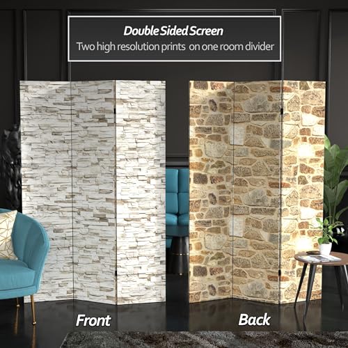 6 ft. Tall Double Sided Brick Canvas Room Divider 3 Panel Freestanding Folding Privacy Screen U57633